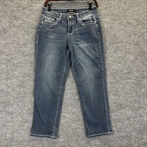Earl Jean Jeans Womens 10P Blue Straight Leg Embellished Rhinestone Pockets